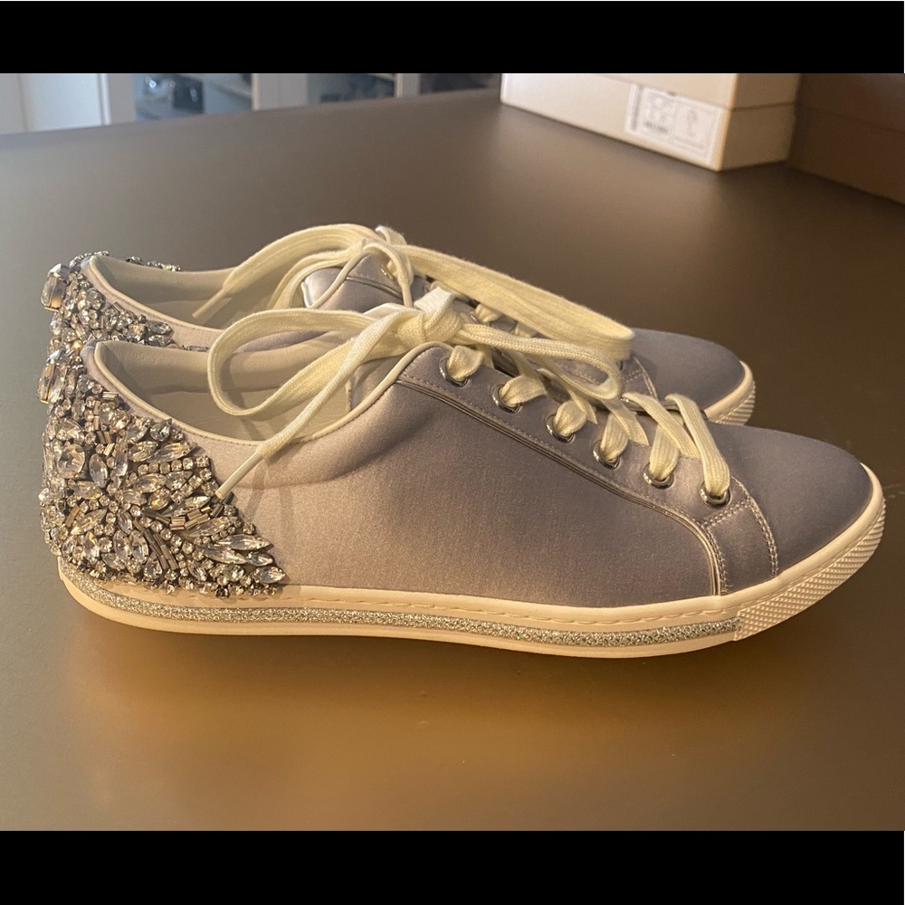 Badgley Mischka
Women's Shirley Embellished Satin Low Top Lace Up Sneakers  7.5